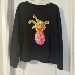 Old Navy Black Sweater with Colorful Pineapple Design
